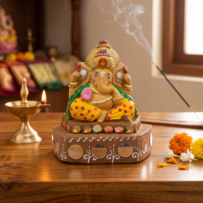 Eco-Friendly Pure Cow Dung Ganesha Idol (Gobar Ganesh) | 100% Biodegradable for Home Visarjan