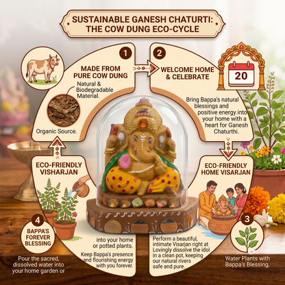 Eco-Friendly Pure Cow Dung Ganesha Idol (Gobar Ganesh) | 100% Biodegradable for Home Visarjan